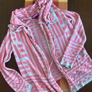 M fluorescent pink and tan open cardigan